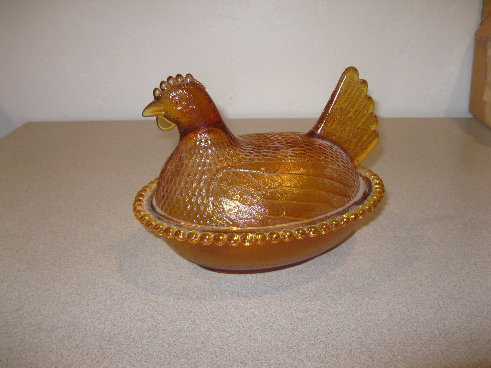 Vintage Nested Chicken Amber Glass