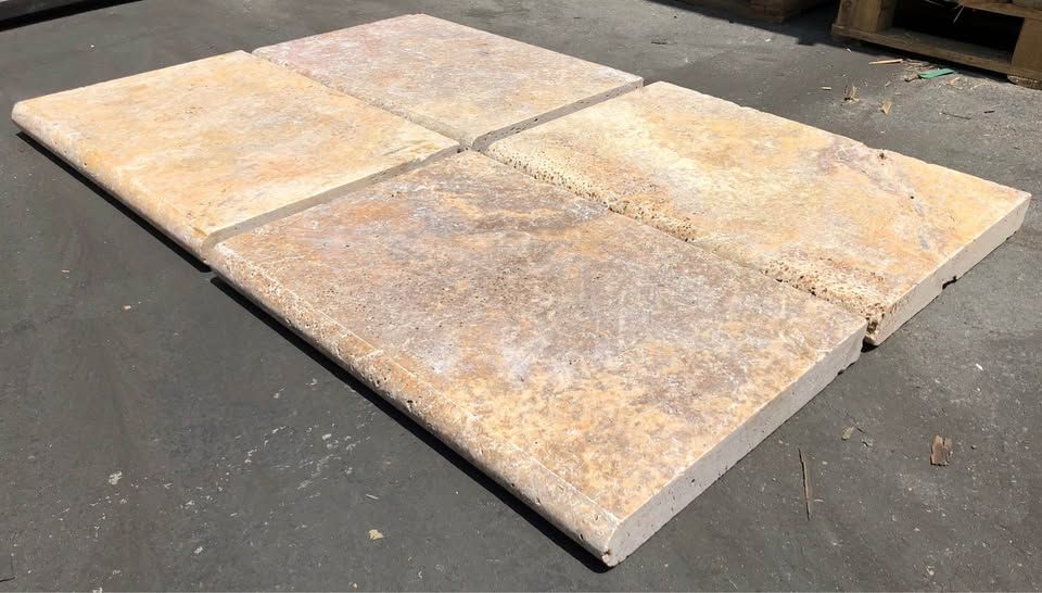 Autumn Leaves Travertine Bullnose Pool Coping 12" x 24" x 2" – $40.39 Each