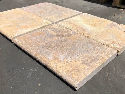 Autumn Leaves Travertine Bullnose Pool Coping 12" x 24" x 2" – $40.39 Each