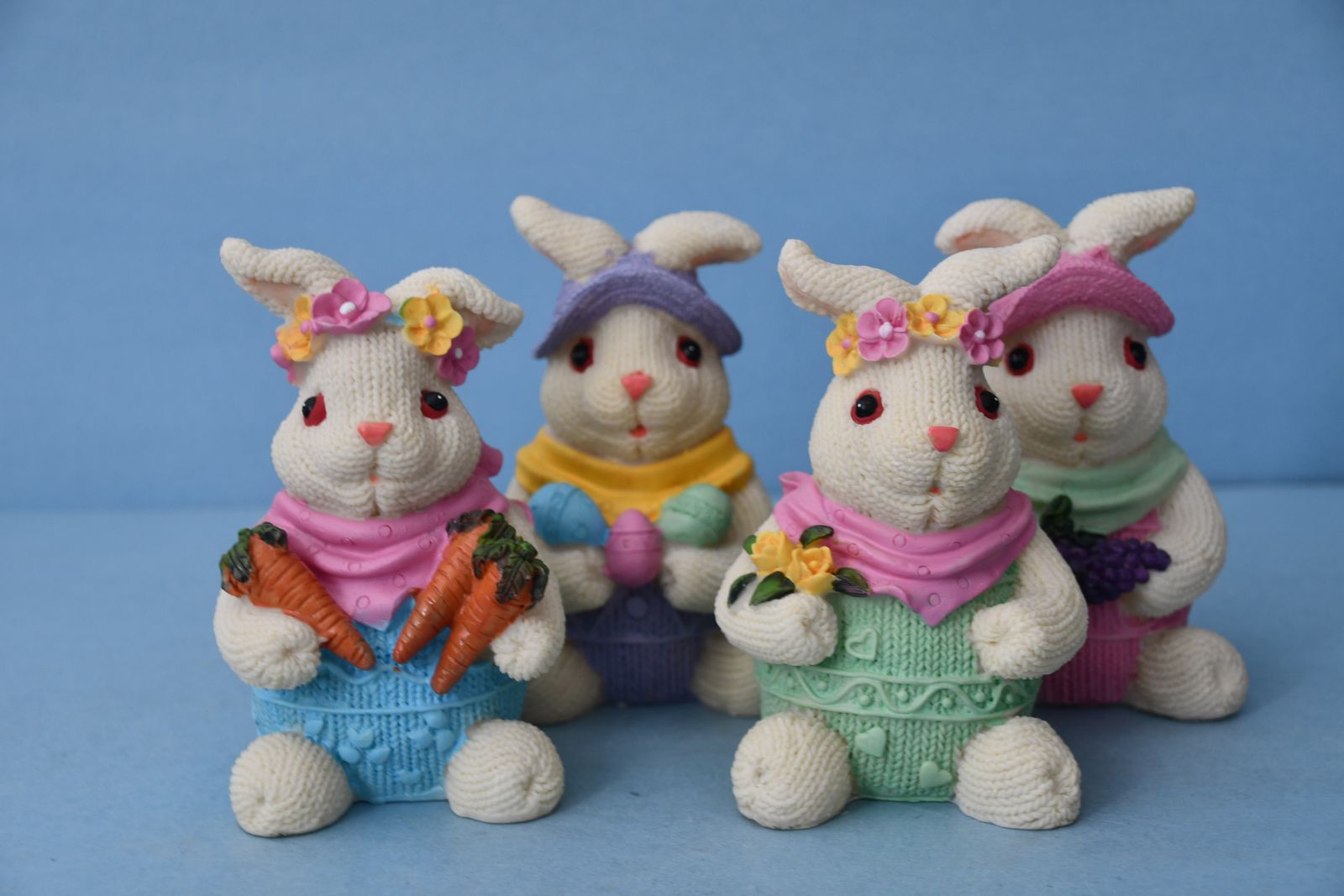 EASTER DECOR ~ 4 EASTER BUNNY FIGURINES ~ HEIGHT 5.5" ~ NO CHIPS ~ ALL FOR $5