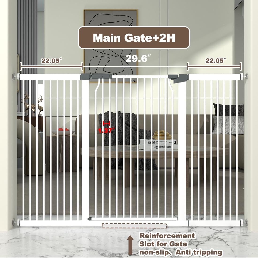 41" Extra Tall and Wide Baby Gate, 74.2-76.7'' Wide Pet Cat Gate for Doorway, Extra Wide Pressure Mounted Child Door