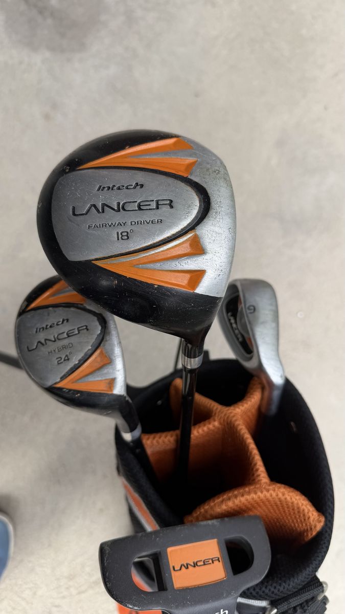 Intech Lancer Junior Golf Club Set - Fairway Driver, Hybrid, Iron & Stand Bag (Orange/Black)