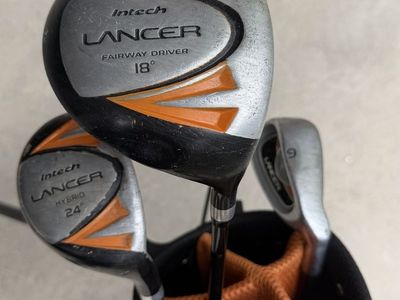 Intech Lancer Junior Golf Club Set - Fairway Driver, Hybrid, Iron & Stand Bag (Orange/Black)