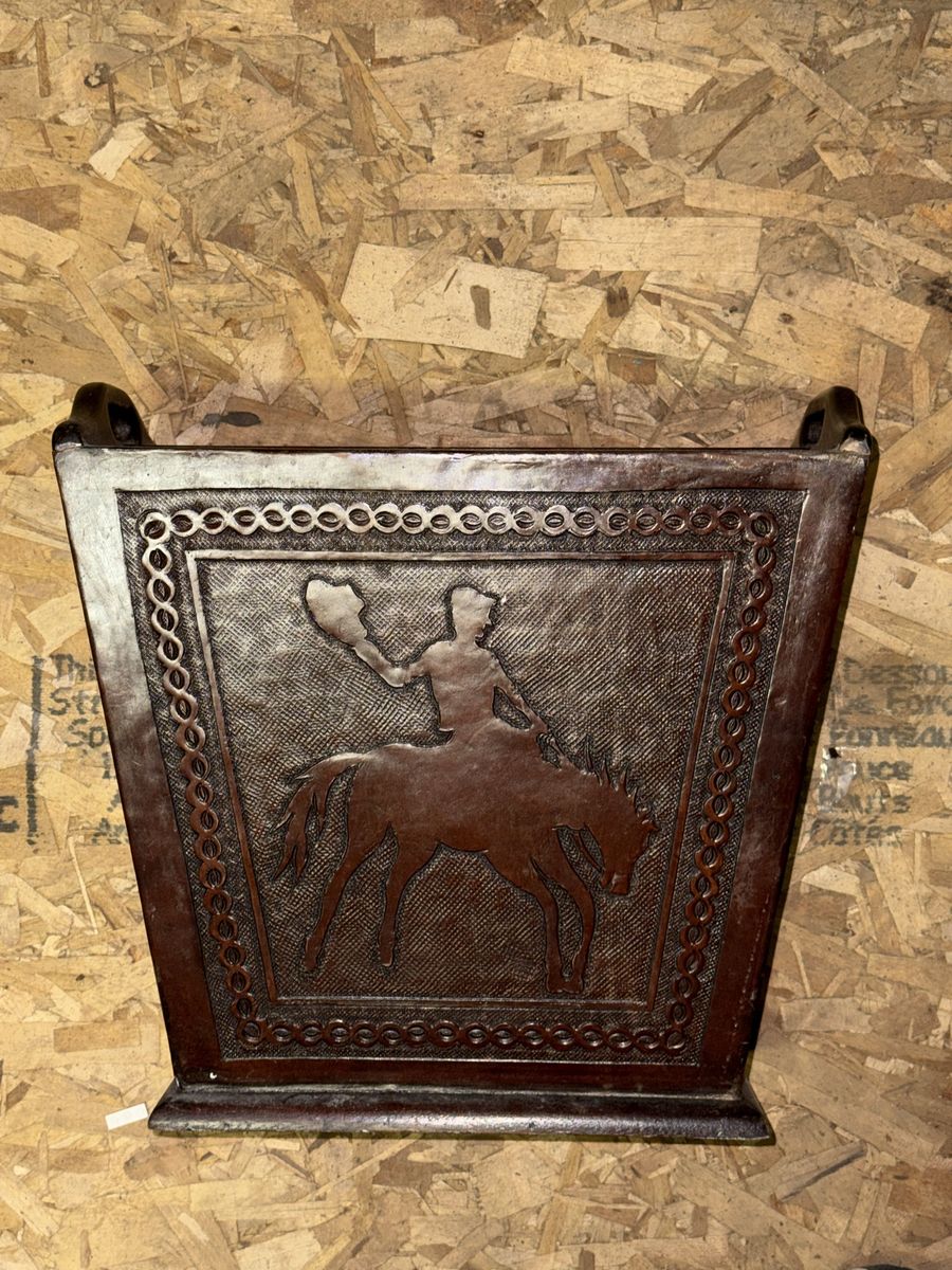 Vintage Wooden Magazine Rack with Cowboy and Horse Motif