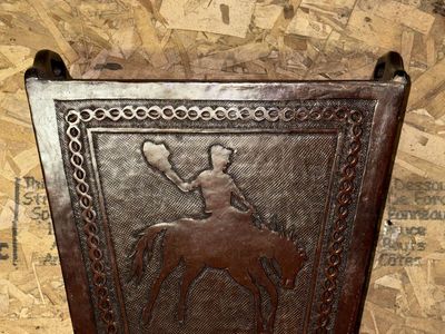 Vintage Wooden Magazine Rack with Cowboy and Horse Motif