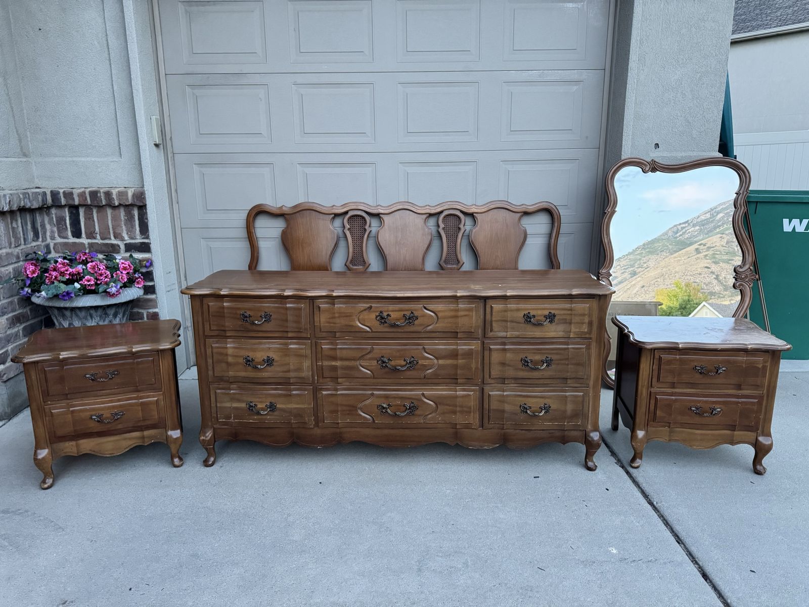 Vintage French Provincial Bedroom Set - Dresser with Mirror and Nightstands