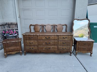 Vintage French Provincial Bedroom Set - Dresser with Mirror and Nightstands