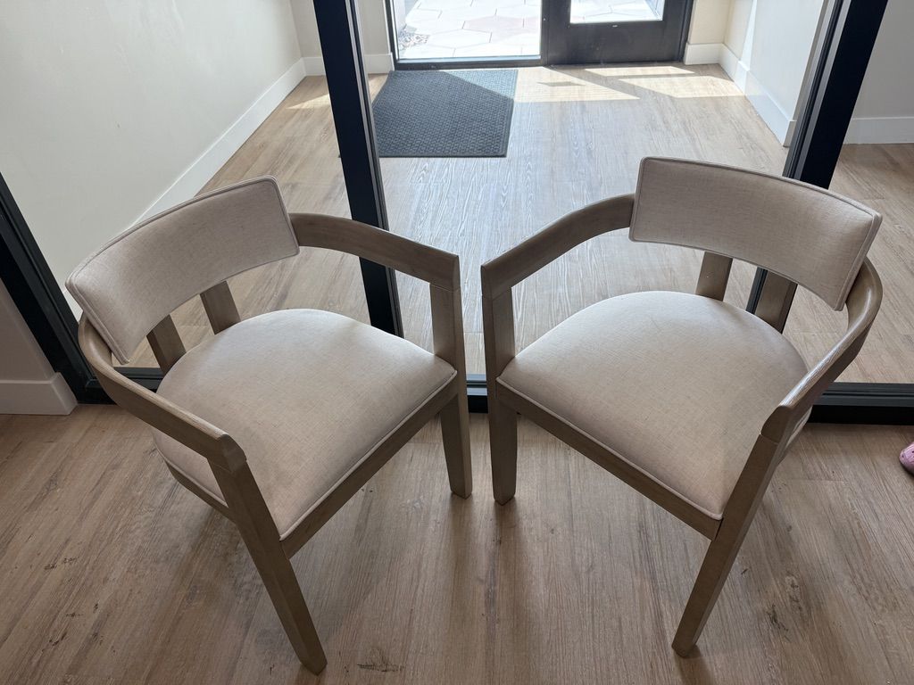 New Upholstered Wood Dining Arm Chairs- Set of 2