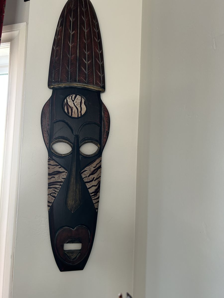 Large Hand-Carved Tribal Style Wall Mask