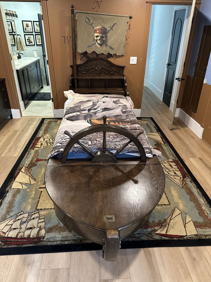 Custom Kids Pirate Bed and 2 Ship's Wheel rugs
