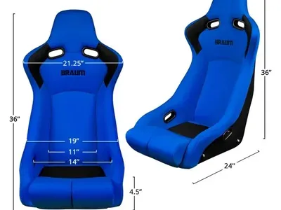 BRAUM Racing Venom-R Series Blue Cloth Fixed Back Bucket Seat Subaru WRX STi EVO Honda Civic Mazda Miata Nissan 350Z BMW