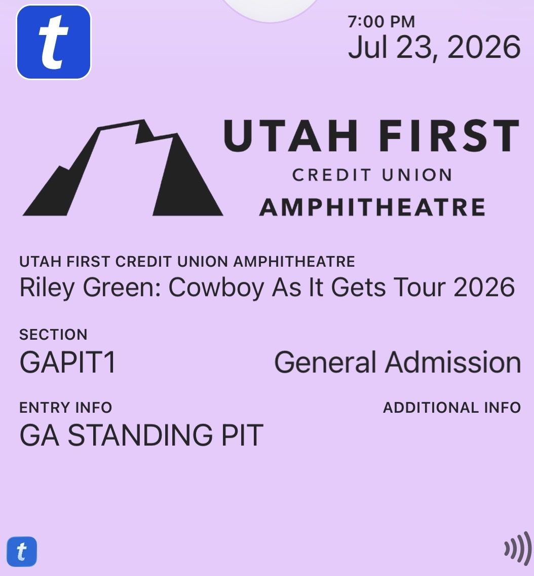 Riley Green: Cowboy As It Gets Tour 2026 - GA Standing Pit Ticket, Utah First Credit Union Amphitheatre