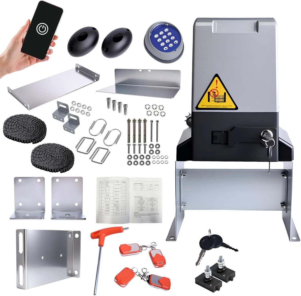 NEW Automatic Sliding Gate Opener, 4400lbs with 4 Remote Control & App Control, 750W up to 40ft Sliding Gate w Wireless Keyboard