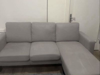 Convertible Grey 3-Seat Sectional L-shaped Sofa couch with Moveable Ottoman, fabric