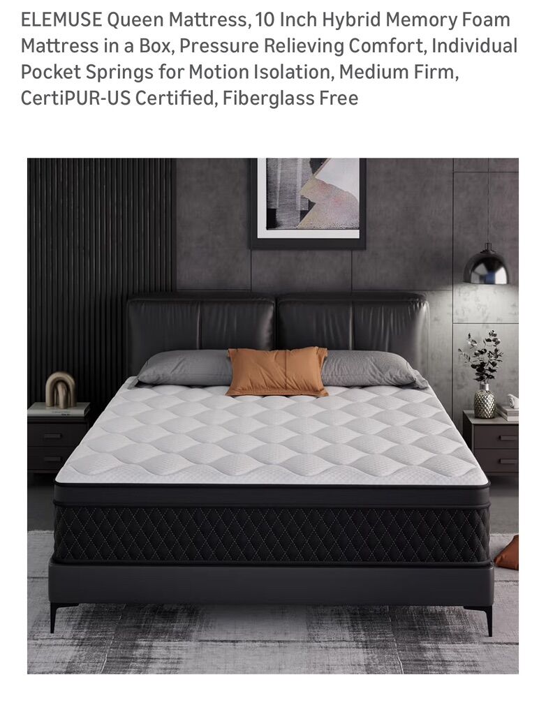 Queen Mattress, 10 Inch Hybrid Memory Foam Medium