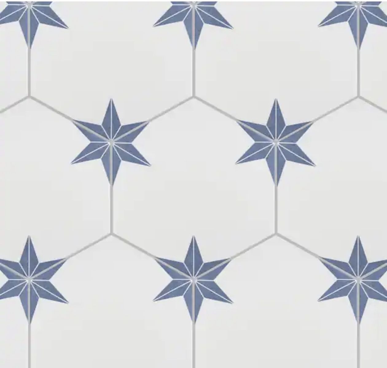 New. 1 Case 25 Square Feet Blue and White Hexagon Star Geometric Wall Tile (8-5/8 in x 9-7/8 in)