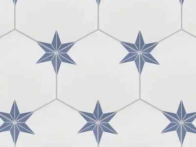 New. 1 Case 25 Square Feet Blue and White Hexagon Star Geometric Wall Tile (8-5/8 in x 9-7/8 in)