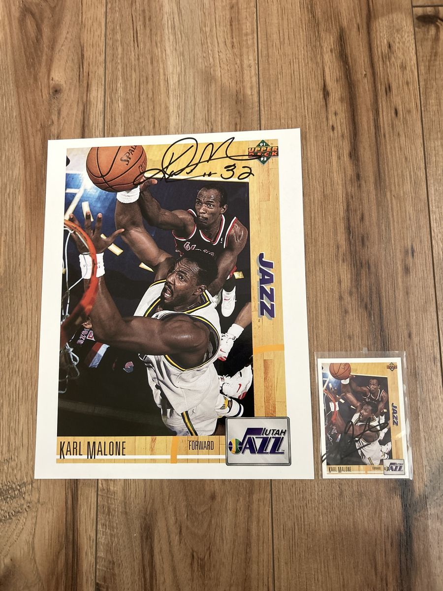 Karl Malone Autograph Upper Deck card & Hand Signed 8x10 Photograph NBA Utah Jazz Basketball