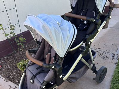 Mockingbird Single to Double Stroller with Matching Light Blue Canopies