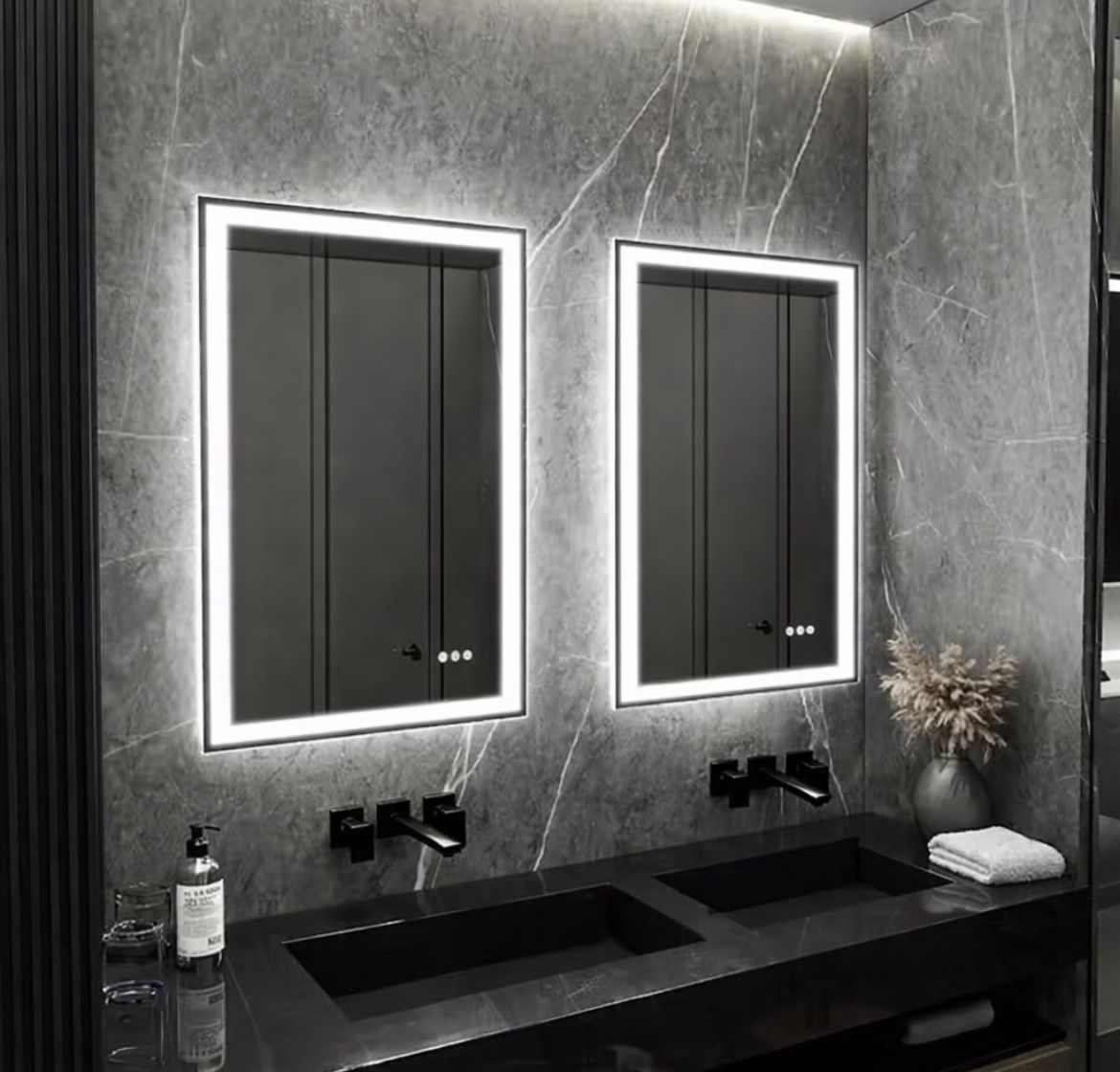 Pair of 24x32 LED Vanity Mirrors – Front/Backlit, Anti‑Fog, Dimmable, Brand New