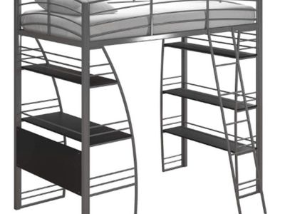 SINGLE SIZE-LOFT BED-METAL FRAME-NO MATTRESS-STURDY-DISASSEMBLED-HARDWARE INCLUDED