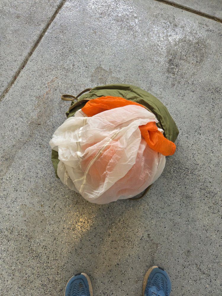 Parachute - Military Surplus - Orange & White Canopy with Green Pack - fun with kids or cover