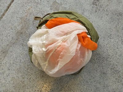 Parachute - Military Surplus - Orange & White Canopy with Green Pack - fun with kids or cover