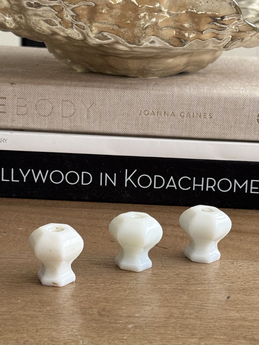 3 Vintage Depression OPAL MILK GLASS Knobs Pulls