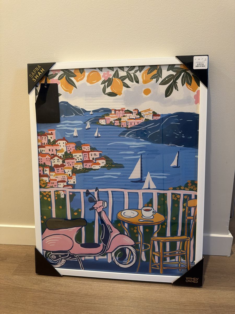 Sapna Shah Framed Italian Coastal Landscape Wall Art Print with White Frame