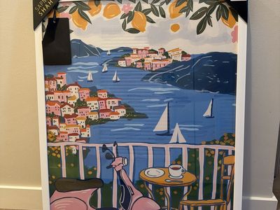 Sapna Shah Framed Italian Coastal Landscape Wall Art Print with White Frame