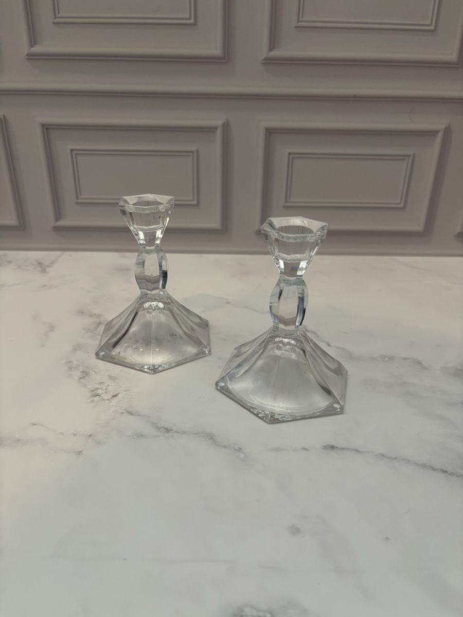 Vintage Clear Glass Taper Candle Holders – Set of 2