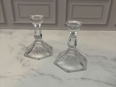 Vintage Clear Glass Taper Candle Holders – Set of 2
