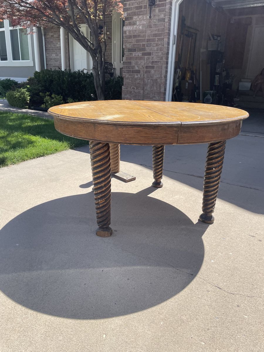 Antique Solid Oak Round Dining Table with Ornate Barley Twist Legs - 48" Diameter, 30" Height