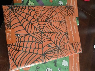 Holiday Home PEVA with Flannel Backing Tablecloth - Spiderwebs & Boo, 60x84in, New