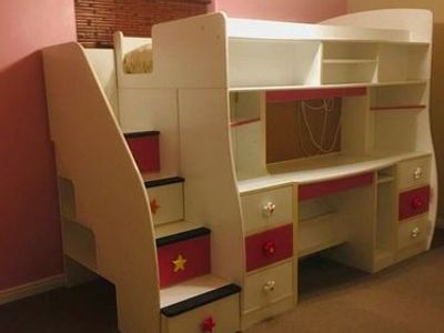 Loft bed with desk and hidden play room