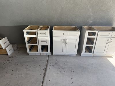 Bathroom Vanity Cabinets + 2 Sinks/Faucets - White Shaker - Remodel Pullout