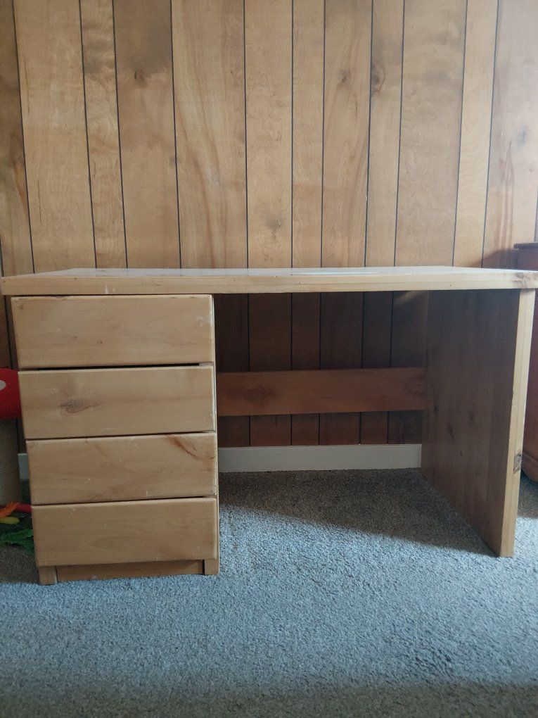 Wooden Desk with 4 Drawers - Light Wood Finish, Durable and Functional Workstation