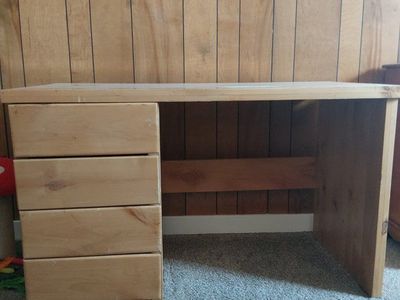 Wooden Desk with 4 Drawers - Light Wood Finish, Durable and Functional Workstation