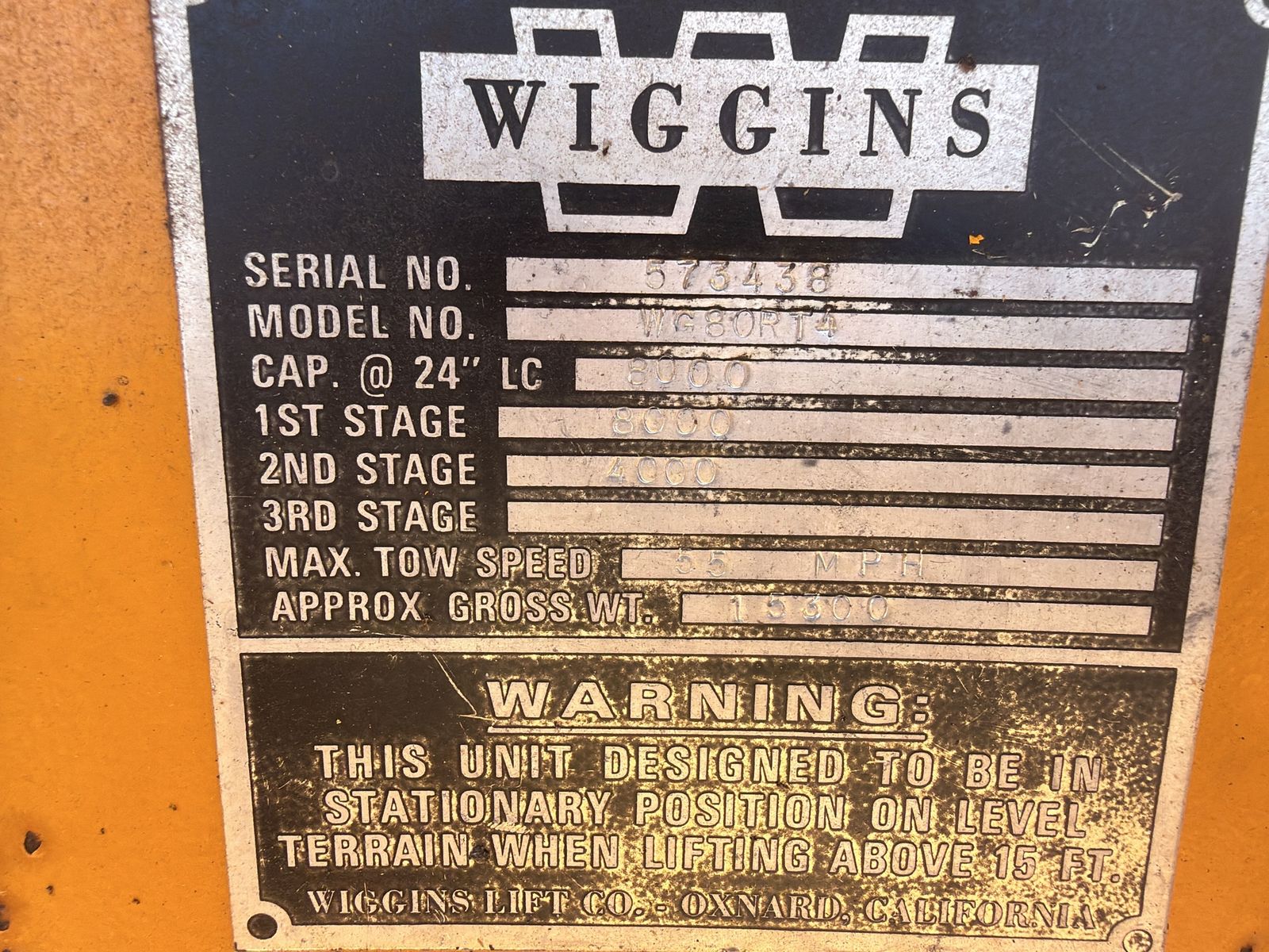 Wiggins WG80RT4 Rough Terrain Forklift - 8,000lb Capacity, 55 MPH Max Tow Speed