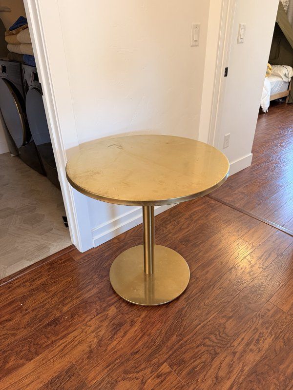 Crate & Barrel Bistro table Gold Round Metal Bar Table - Pub Height