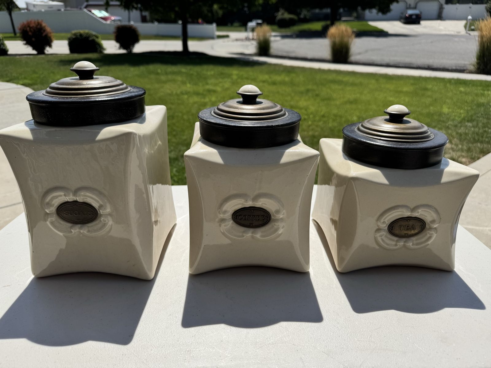 3-Piece Ceramic Kitchen Canister Set - Sugar, Coffee, Tea