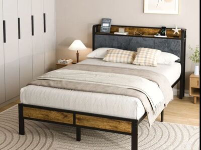 Queen Bed Frame w/ LED Lights & Charging Station