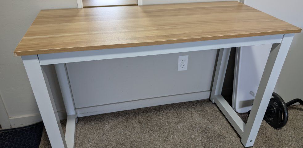 Minimalist Modern Computer Desk - White/Light Wood