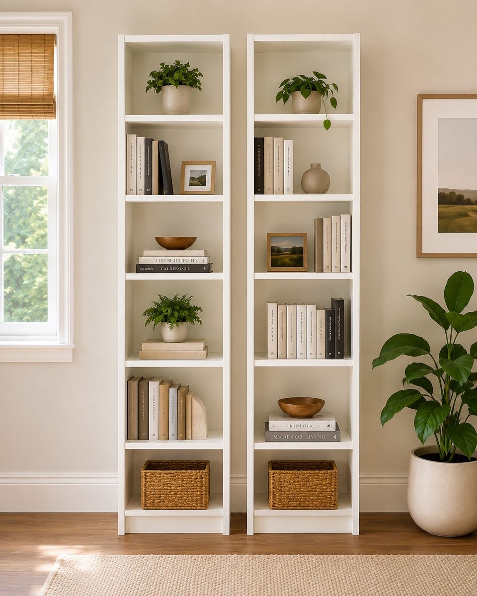 Tall White Bookcases / Bookshelves – Like New