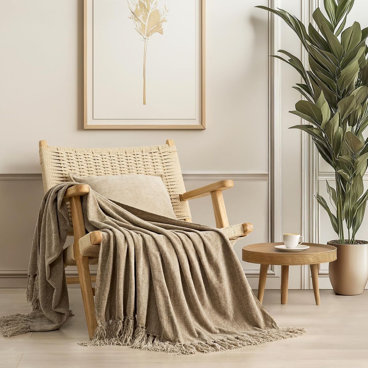 Soft Chenille Throw Blanket for Couch, Cozy Plush Fuzzy Decorative Chenille Knit Throw Blanket with Tassels,