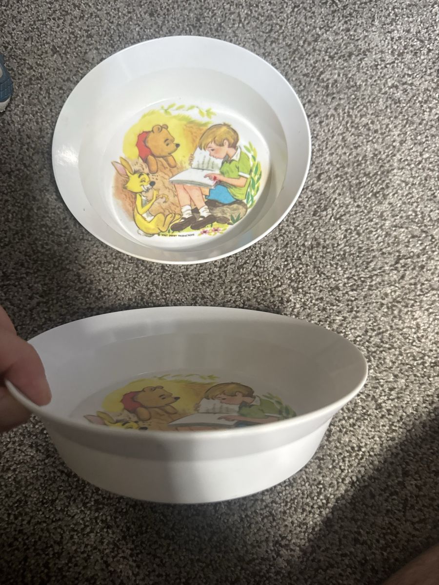 Vintage Winnie the Pooh & Christopher Robin Melamine Kids Bowls (Set of 2)