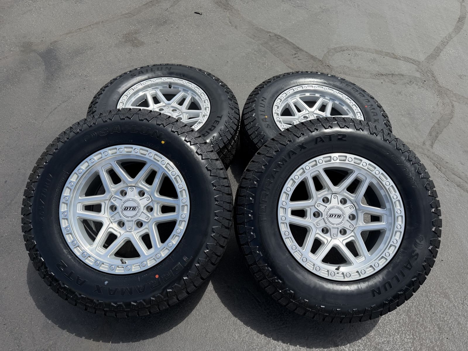 New Silver Dropstar TIS DTS602 265/70r17 Terramax AT2 6x5.5 Chevy Silverado Tacoma 6x135 Ford F150 6 lug DTS wheels and tires
