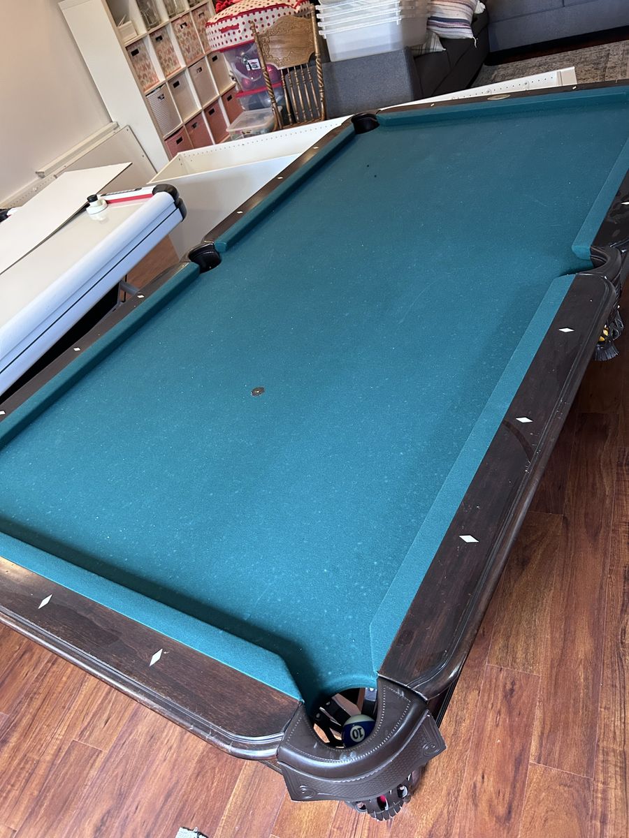 Thomas Aaron Billiard Pool Table with Green Felt and Dark Wood Finish - Used