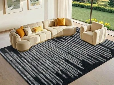 NEW Black Rug 6x9 Modern Striped Geometric Abstract