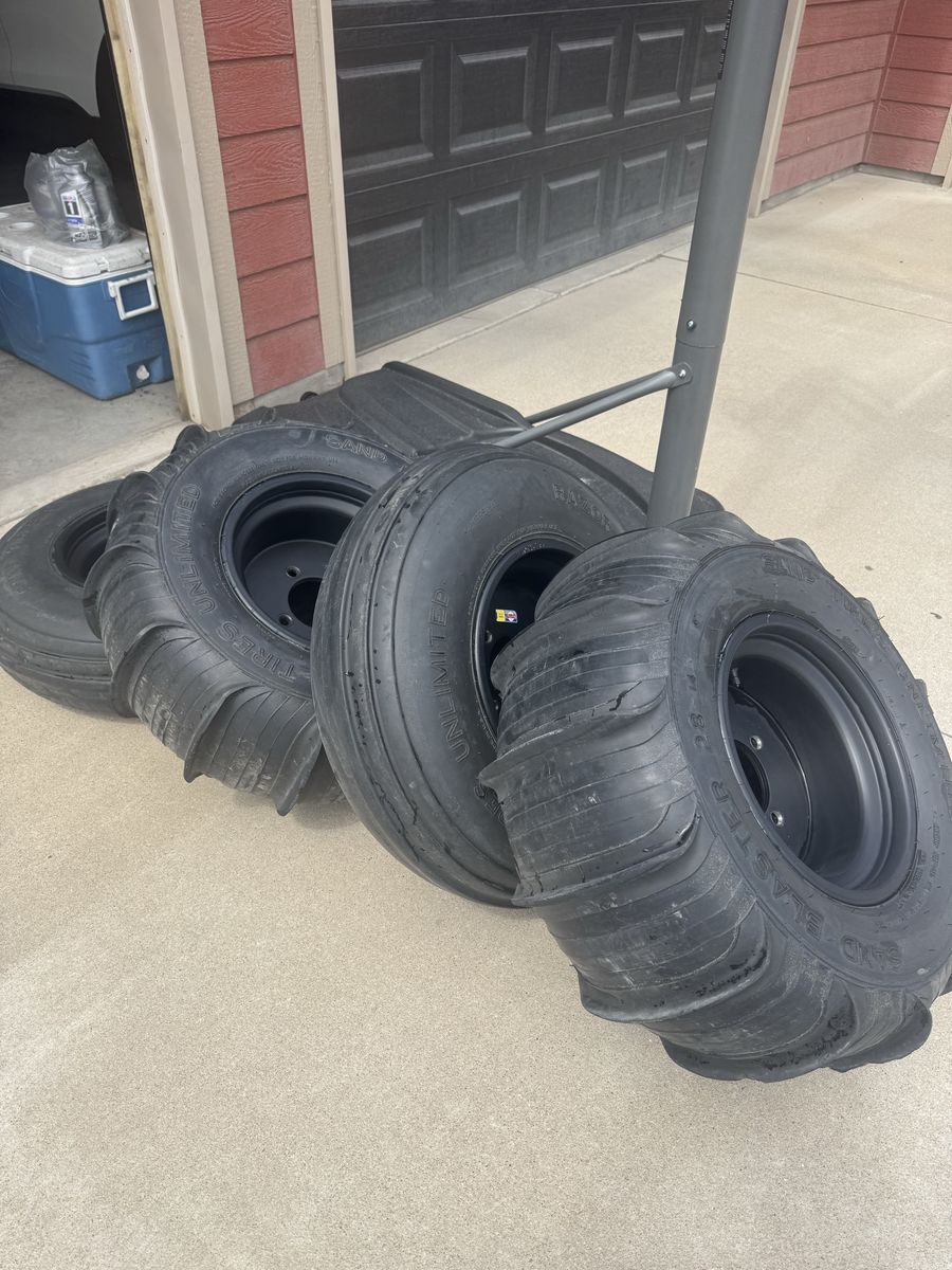 Sand Tires Unlimited Sand Blaster 28-14 Paddle Tires on Black DWT Rims Set of 4